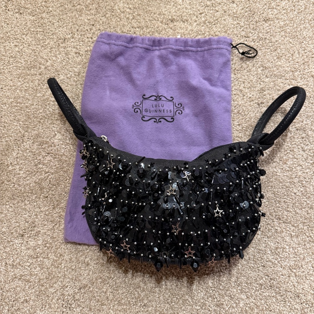 Vintage Lulu Guinness Black Sequin Star-Embellished Shoulder Bag